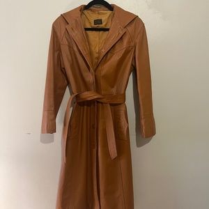 Vintage Camel Leather Trench w Hood, Belt S